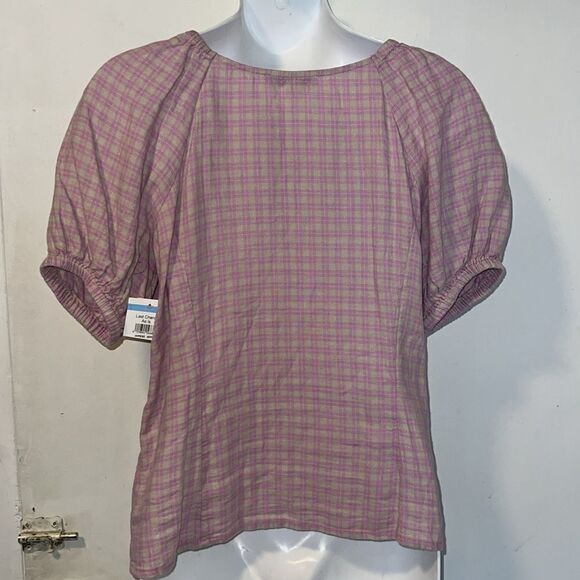 MADEWELL Linen-Blend Puff-Sleeve Button-Wrap Top in Lavender Plaid-S - Picture 5 of 9